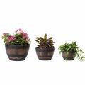 Gardenised Brown Outdoor Rustic Half Barrel Flower Garden Planter Bowl, Plastic, Set of 3 QI004113.3